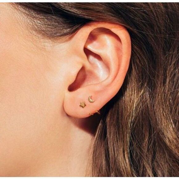 Little Moon Huggie Earrings, Gold - Picture 2 of 3